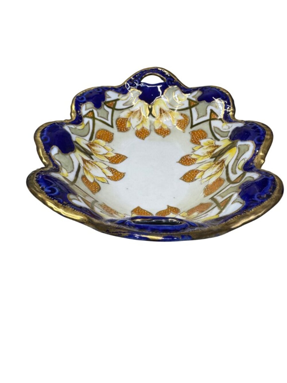 Vintage Imperial Nippon Porcelain Bowl Handles Cobalt Blue Gold Floral Gilt 10.5 - Picture 8 of 10